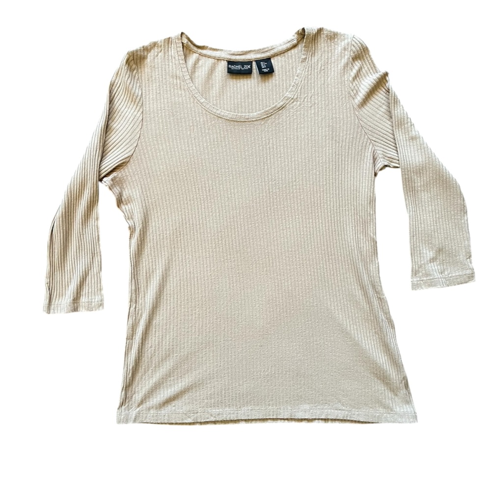 Beige Ribbed Long Sleeve Top